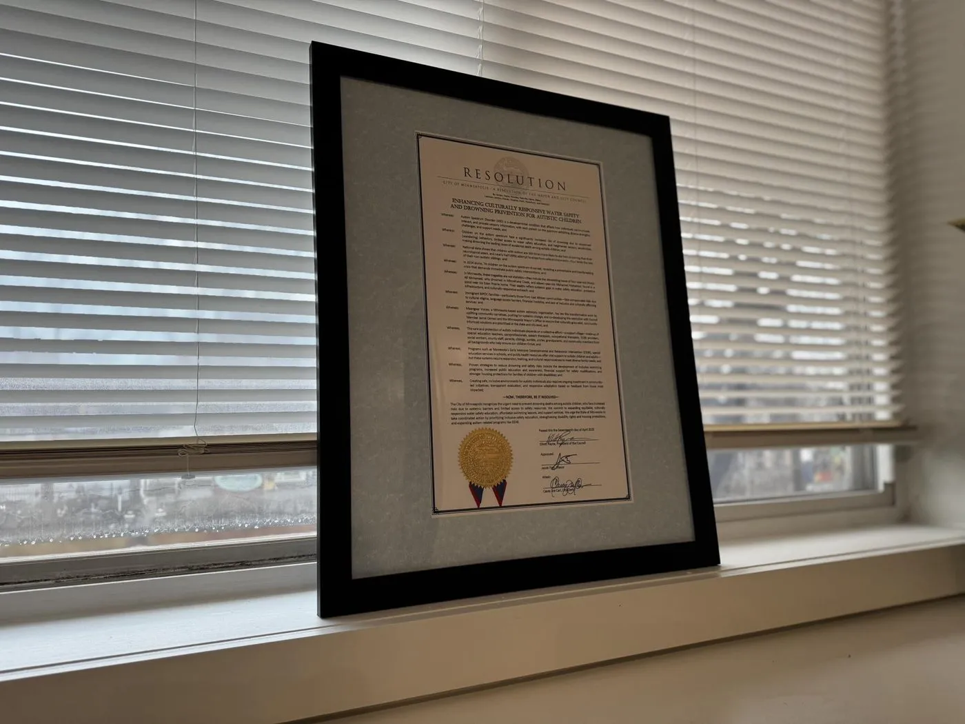 A framed proclamation on display.